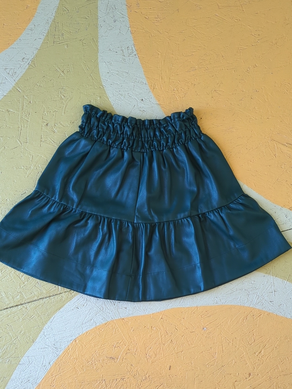 Anthropologie Teal Tiered Faux Leather Ruffle Skirt